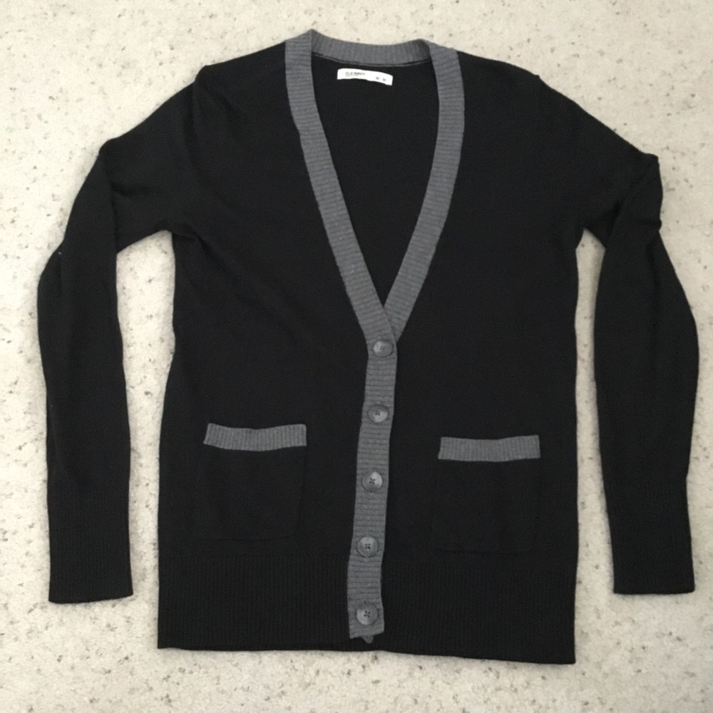 Old Navy Black Cardigan with Grey Trim M